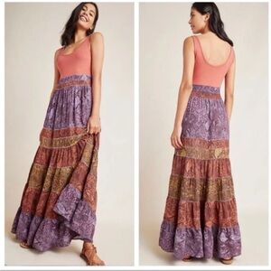 Anthro Colima Tiered Multicolor Maxi Dress